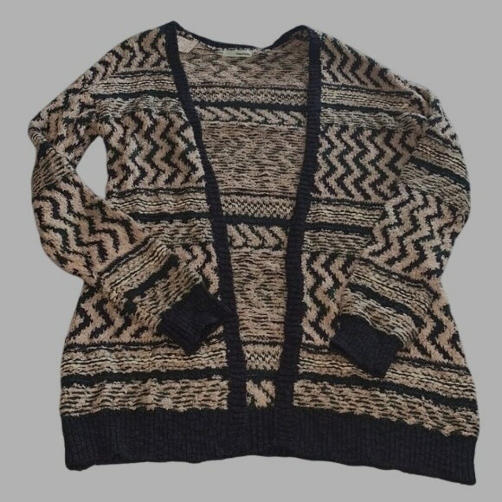 Maurices Womens M Open Front Cardigan Sweater Navy & Beige Zigzag Acrylic Blend